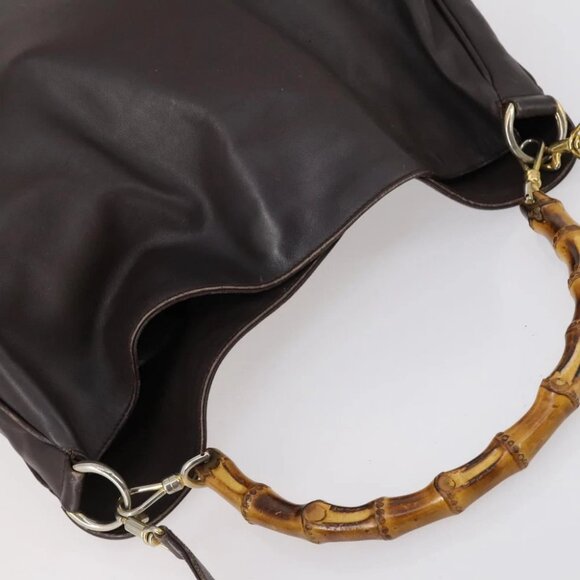 GUCCI Bamboo Shoulder Bag Leather 2way Brown Gold - Picture 8 of 16